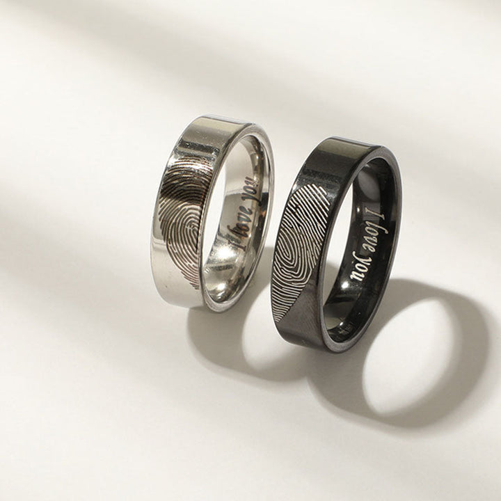 Ladies' wedding rings with unique fingerprint engraving and emotional message Nin Boutique