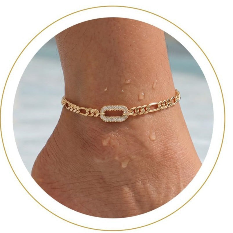 Ladies ankle bracelet with sparkling heart design and high-quality link chain Nin Boutique