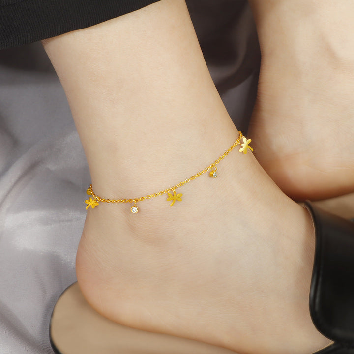 Women's ankle bracelet with floral design and sparkling crystals Nin Boutique