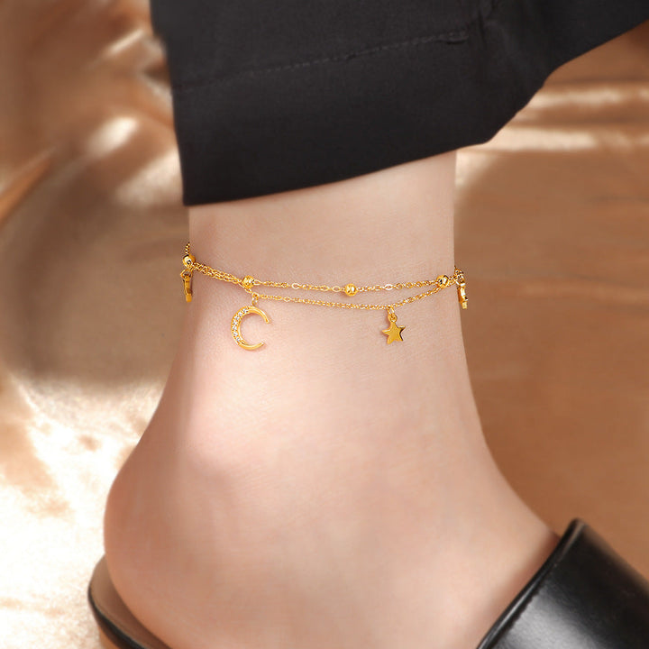 Women's ankle bracelet with sparkling charms and moon design Nin Boutique