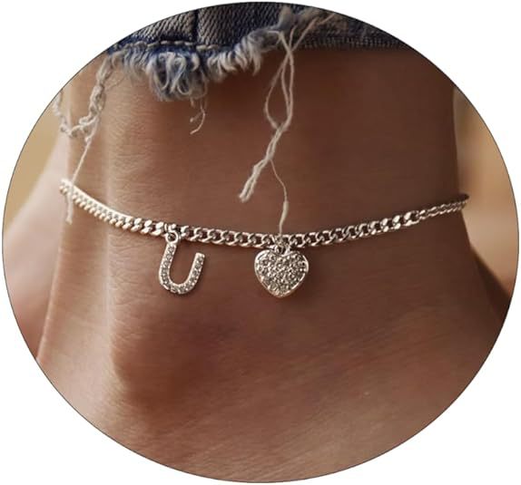 Women’s anklet with personalized letter and sparkling heart pendant Nin Boutique