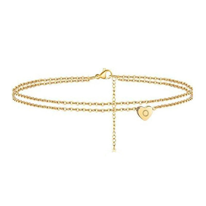 Women's ankle bracelet with initialed heart pendant and fine link chains Nin Boutique