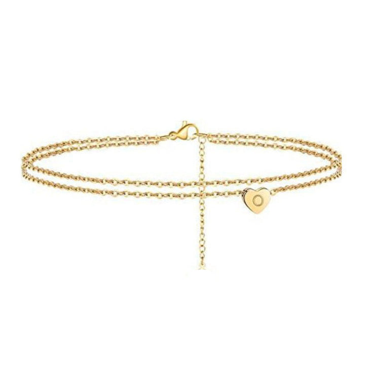 Women's ankle bracelet with initialed heart pendant and fine link chains Nin Boutique
