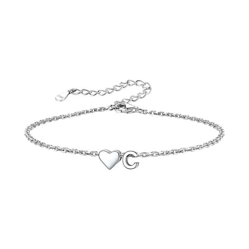 Women's ankle bracelet with personalized heart and letter pendant Nin Boutique