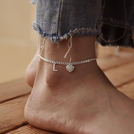 Women’s anklet with personalized letter and sparkling heart pendant Nin Boutique