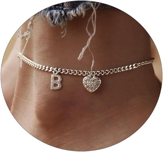 Women’s anklet with personalized letter and sparkling heart pendant Nin Boutique