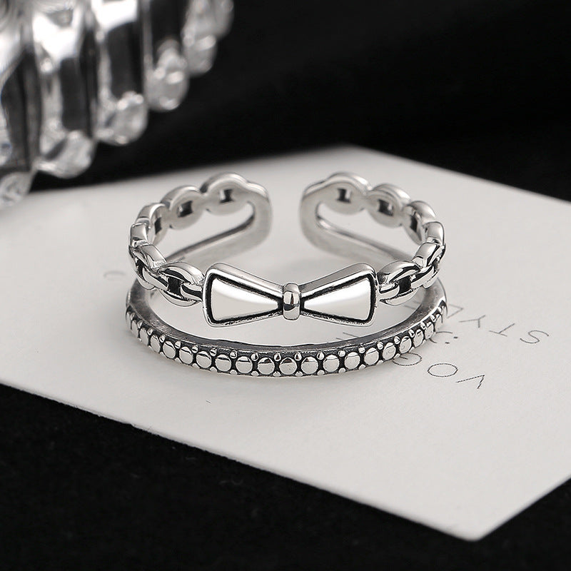 Women Open Ring with Elegant Bow and Chain Design Nin Boutique