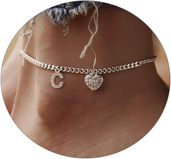 Women’s anklet with personalized letter and sparkling heart pendant Nin Boutique