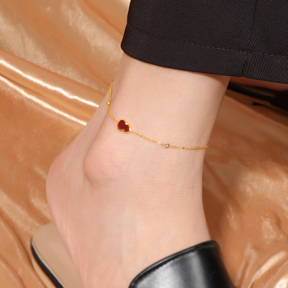 Ladies delicate anklet with red heart and sparkling crystal accents Nin Boutique
