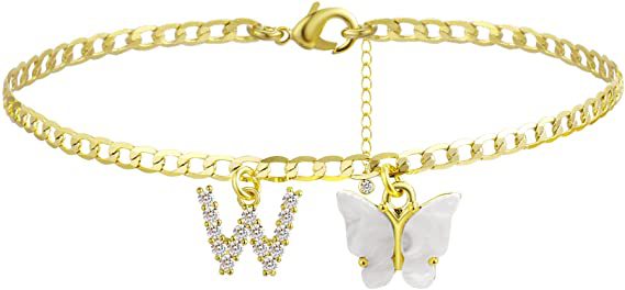 Ladies ankle bracelet with elegant glitter and butterfly charms Nin Boutique