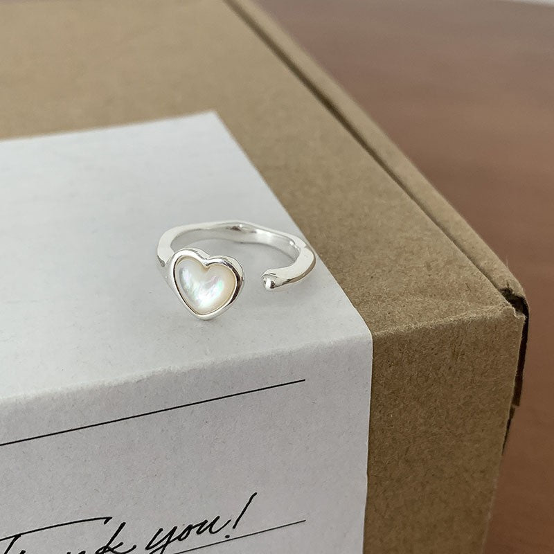 Women's Open Ring with Heart-Shaped Pearl Motif Nin Boutique