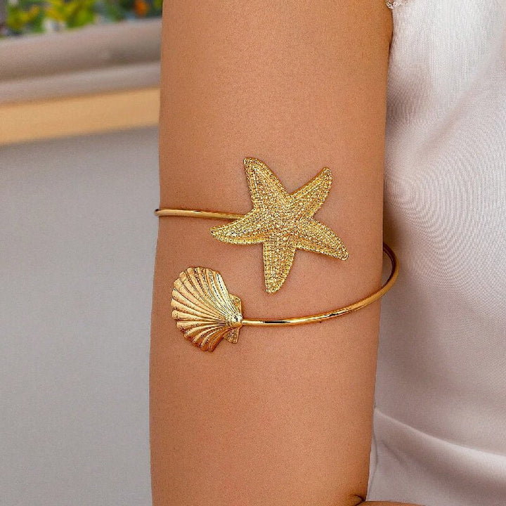 Women's Open Bangle with Maritime Star and Shell Design Nin Boutique