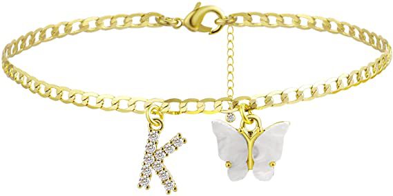 Ladies ankle bracelet with elegant glitter and butterfly charms Nin Boutique