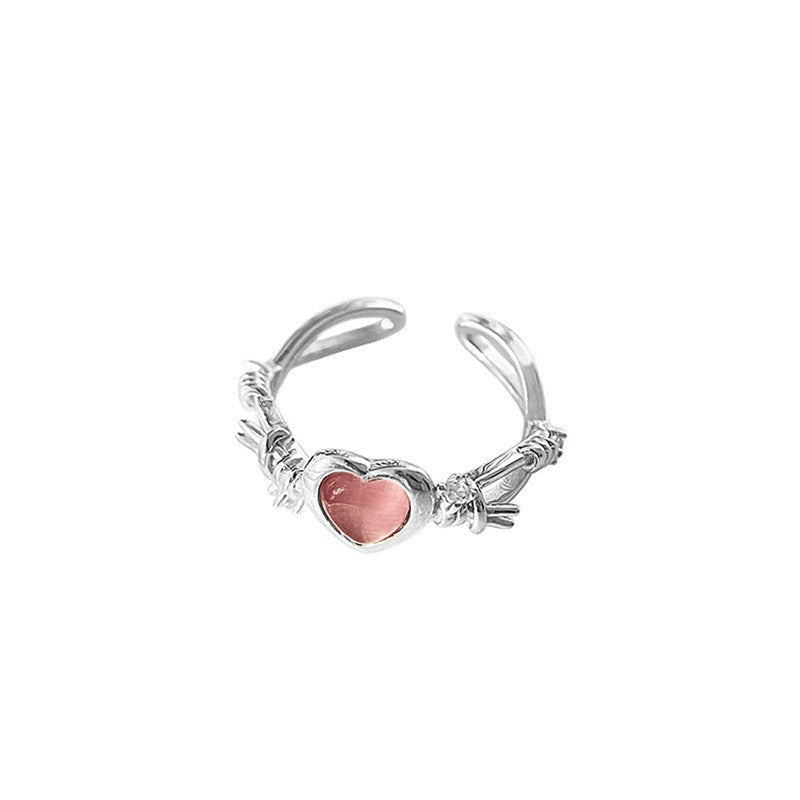 Ladies Open Ring with Heart-Shaped Pendant and Sparkling Accents Nin Boutique