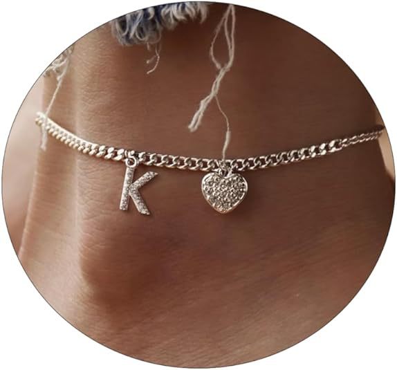 Women’s anklet with personalized letter and sparkling heart pendant Nin Boutique