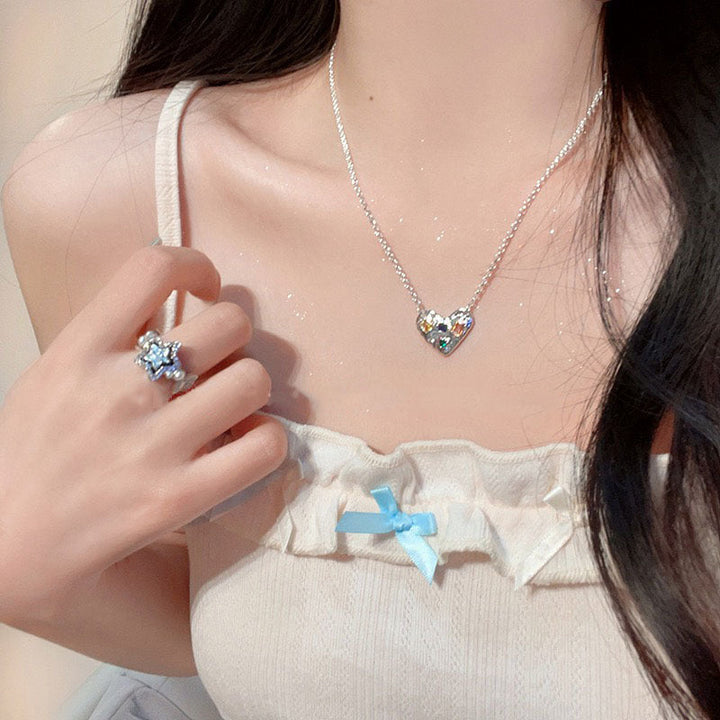 Women Heart Shaped Necklace with Sparkling Crystals Nin Boutique