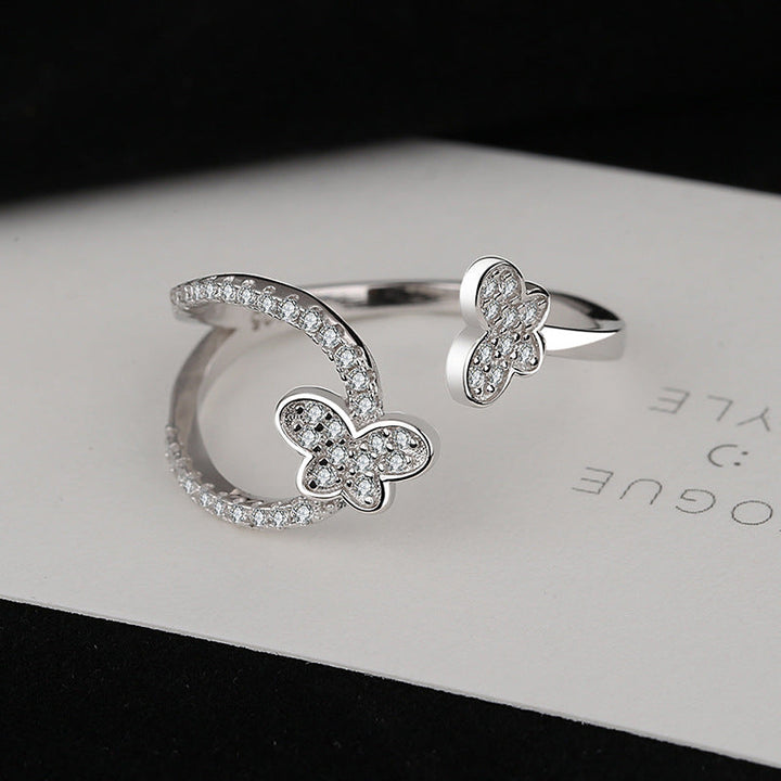 Women's Open Ring with Sparkling Butterfly Designs Nin Boutique