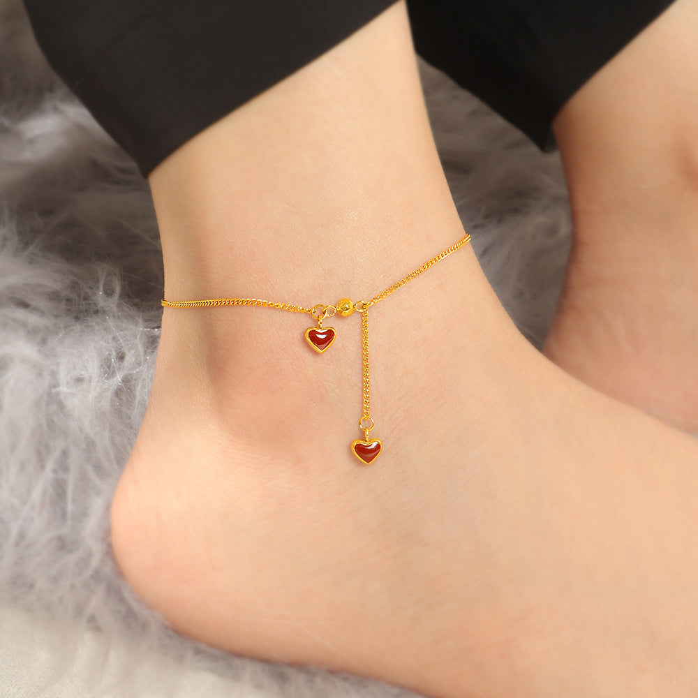 Ladies Heart Charm Adjustable Anklet Nin Boutique