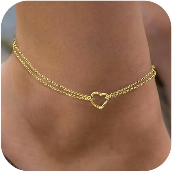 Ladies ankle bracelet with double link design and heart-shaped pendant Nin Boutique