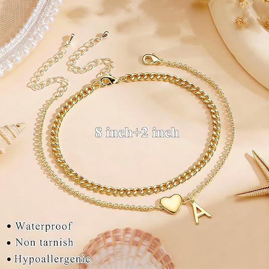 Ladies ankle bracelet with heart-shaped and initialized charm Nin Boutique