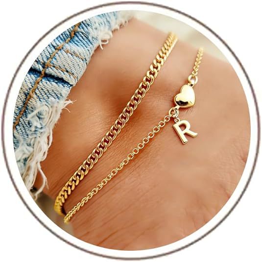 Ladies ankle bracelet with heart-shaped and initialized charm Nin Boutique