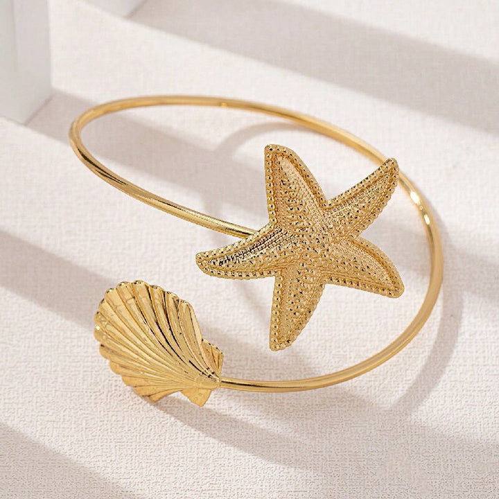 Women's Open Bangle with Maritime Star and Shell Design Nin Boutique