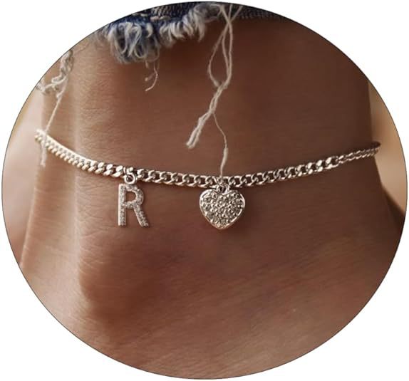 Women’s anklet with personalized letter and sparkling heart pendant Nin Boutique