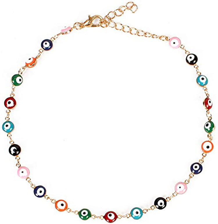 Ladies anklet with colorful protective eyes and delicate chain design Nin Boutique