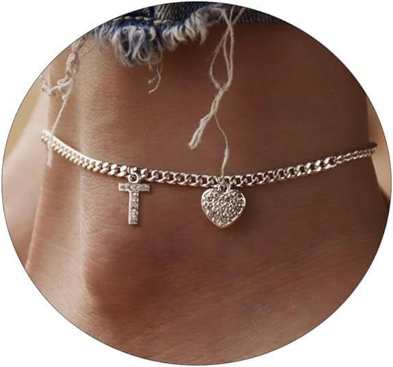 Women’s anklet with personalized letter and sparkling heart pendant Nin Boutique