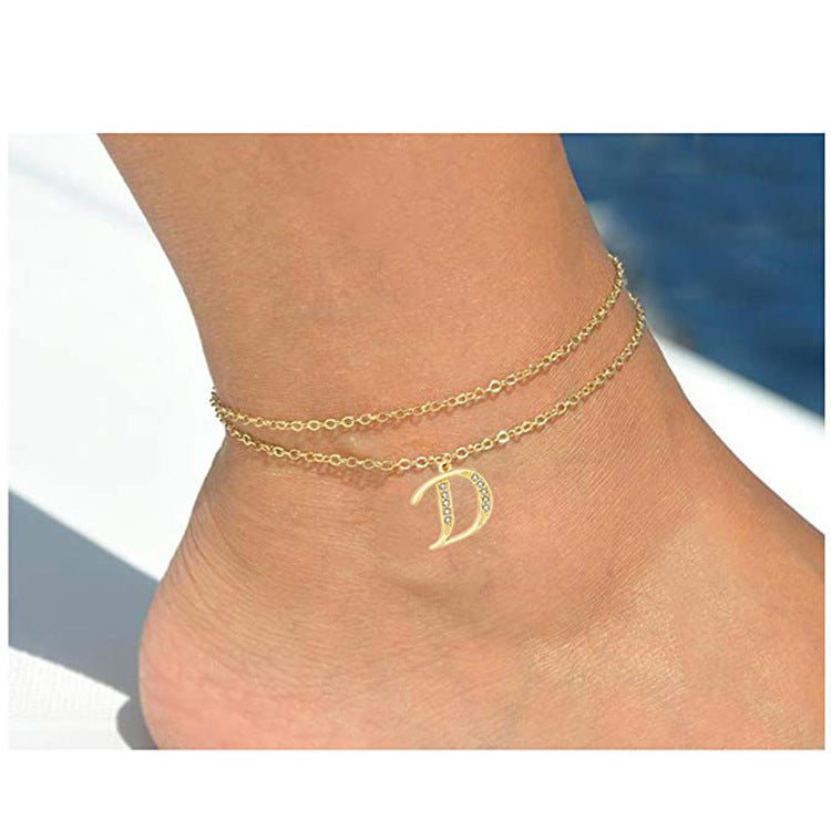 Ladies anklet with personalized initial pendant and elegant link chain Nin Boutique