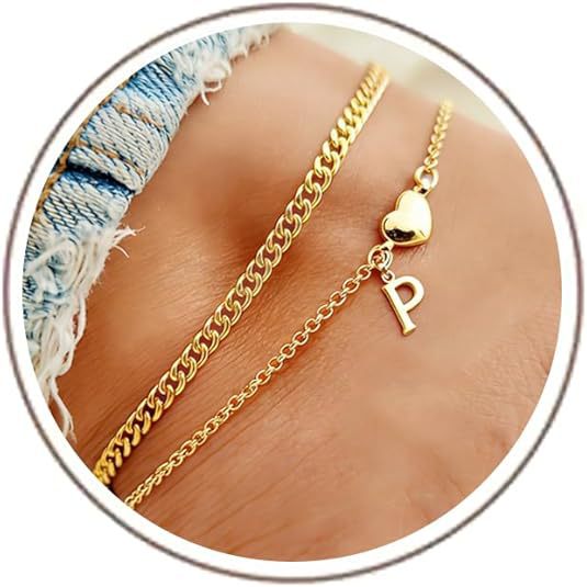 Ladies ankle bracelet with heart-shaped and initialized charm Nin Boutique