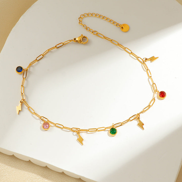 Women's ankle bracelet with charming lightning design and colorful crystals Nin Boutique