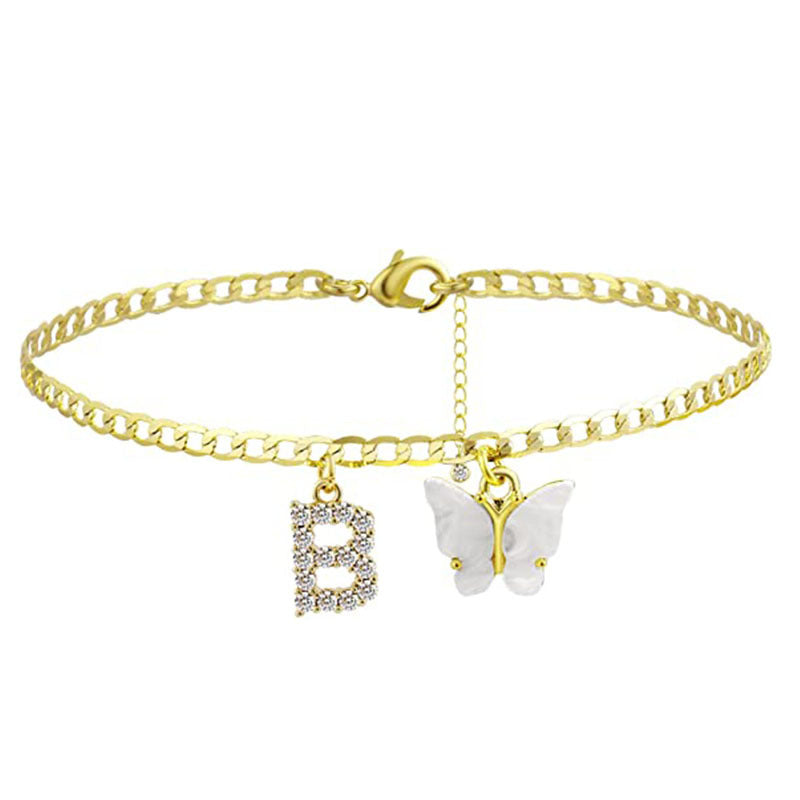 Ladies ankle bracelet with elegant glitter and butterfly charms Nin Boutique