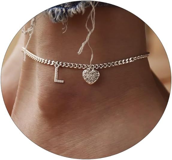 Women’s anklet with personalized letter and sparkling heart pendant Nin Boutique
