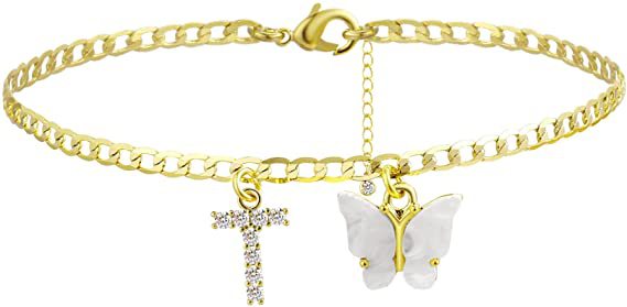 Ladies ankle bracelet with elegant glitter and butterfly charms Nin Boutique