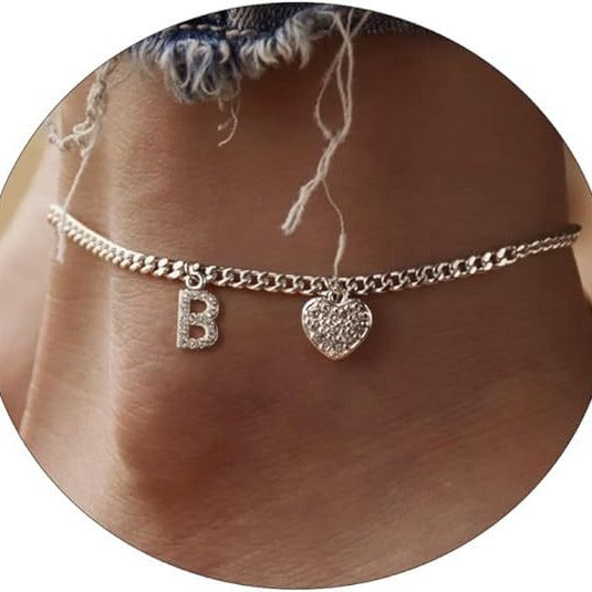 Women’s anklet with personalized letter and sparkling heart pendant Nin Boutique
