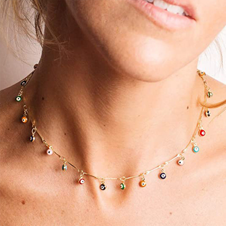 Ladies ankle bracelet with colorful eye charms and elegant chain Nin Boutique