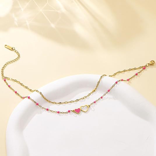 Ladies anklet with heartwarming pendant and colorful beads Nin Boutique
