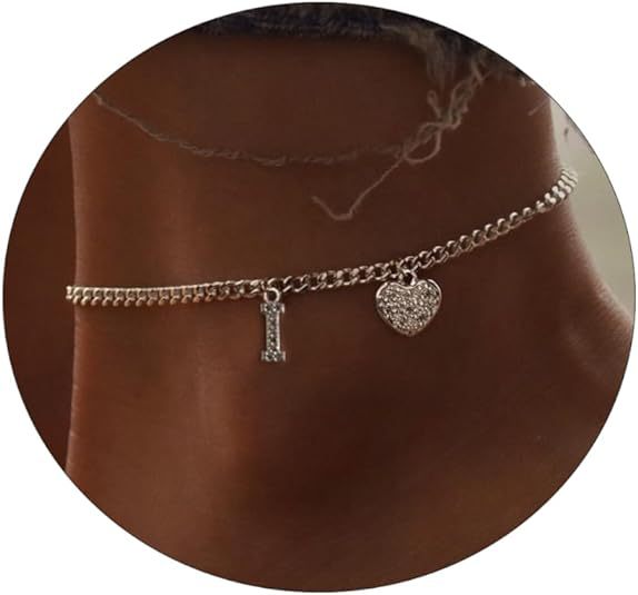 Women’s anklet with personalized letter and sparkling heart pendant Nin Boutique