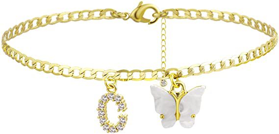 Ladies ankle bracelet with elegant glitter and butterfly charms Nin Boutique