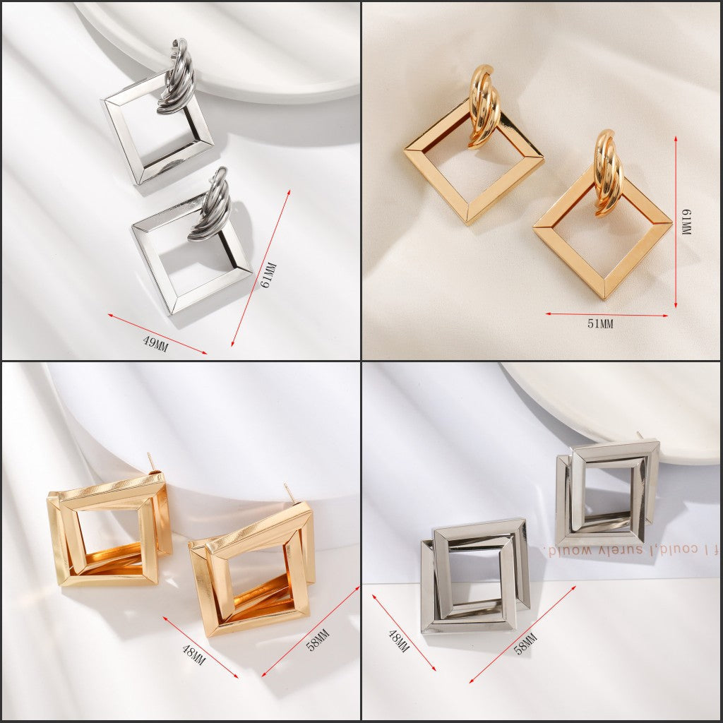 Ladies' earrings in contemporary square ring design Nin Boutique