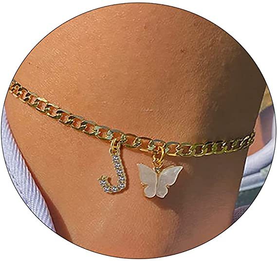 Ladies ankle bracelet with elegant glitter and butterfly charms Nin Boutique