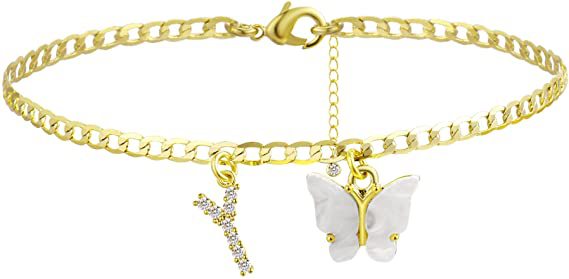 Ladies ankle bracelet with elegant glitter and butterfly charms Nin Boutique