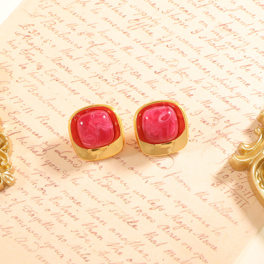 Women’s earrings with elegant green semi-precious stone and golden frame Nin Boutique