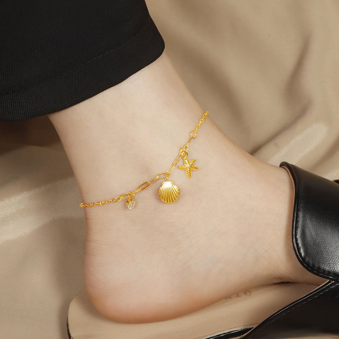 Women's ankle bracelet with playful shell and star pendants Nin Boutique