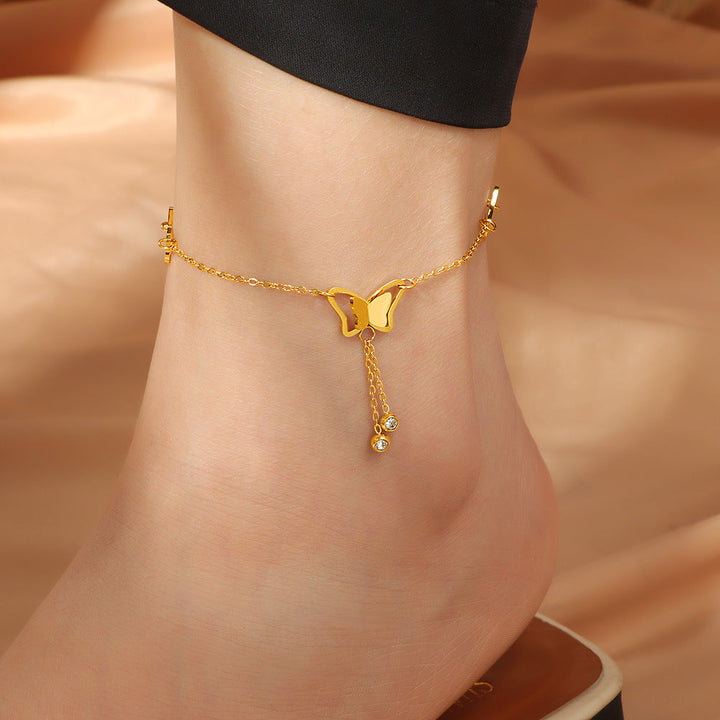 Ladies ankle bracelet with intricate butterfly design and sparkling accents Nin Boutique