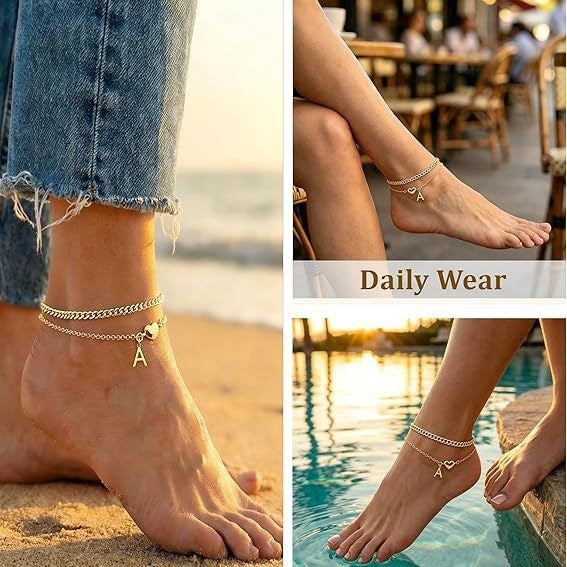 Ladies ankle bracelet with heart-shaped and initialized charm Nin Boutique