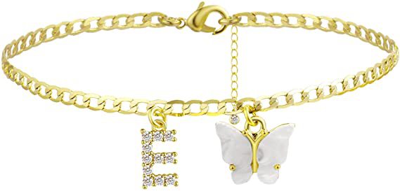 Ladies ankle bracelet with elegant glitter and butterfly charms Nin Boutique