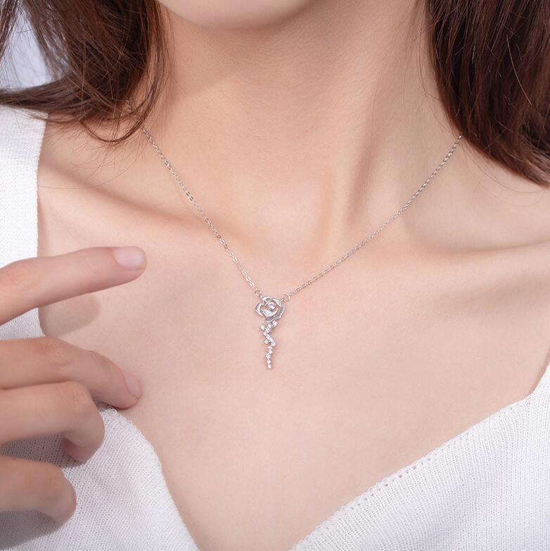 Women's necklace with delicate rose pendant and sparkling accents Nin Boutique