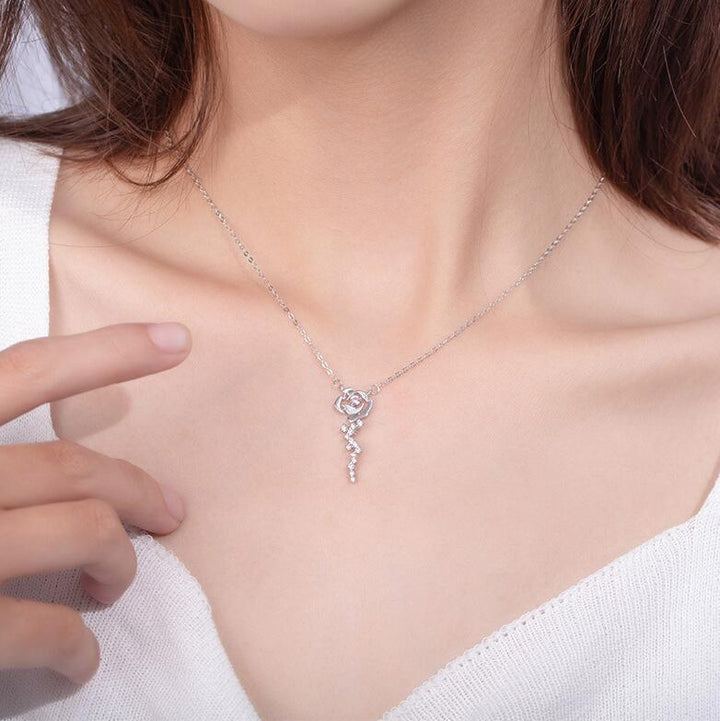 Women's necklace with delicate rose pendant and sparkling accents Nin Boutique